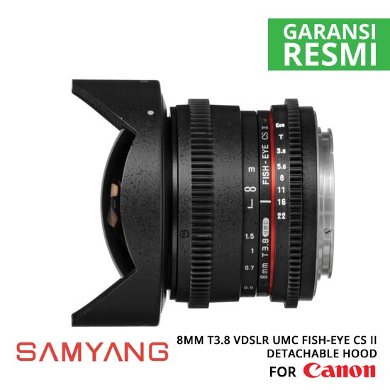Samyang 8mm T3.8 VDSLR UMC Fish-eye CS II Detachable Hood for Canon