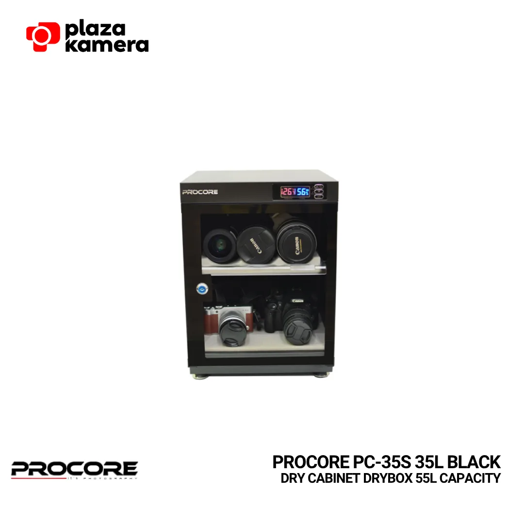 Tampak depan dry cabinet kamera procore pc-35s 35l dengan layar LED