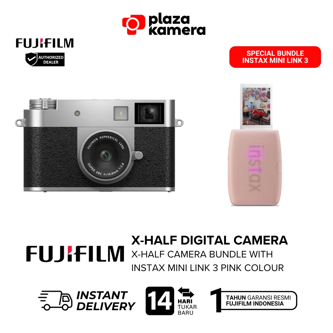 Paket Fujifilm X Half Silver dan Instax Mini Link 3 Pink