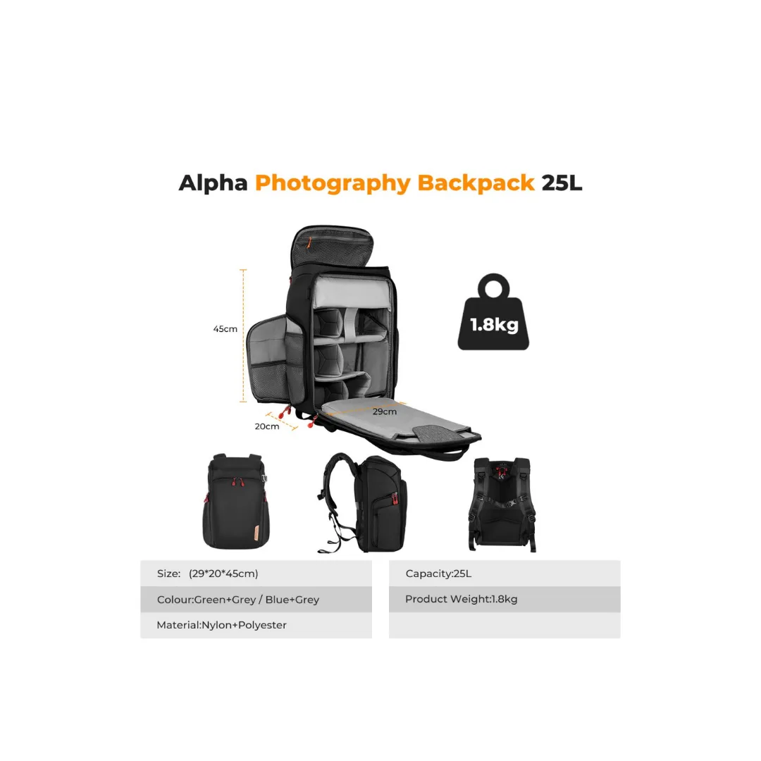 K&F Concept Nature Wander 01 Camera Backpack 25L – Magic Bin Divider Top Side Access Laptop 16" - Image 2