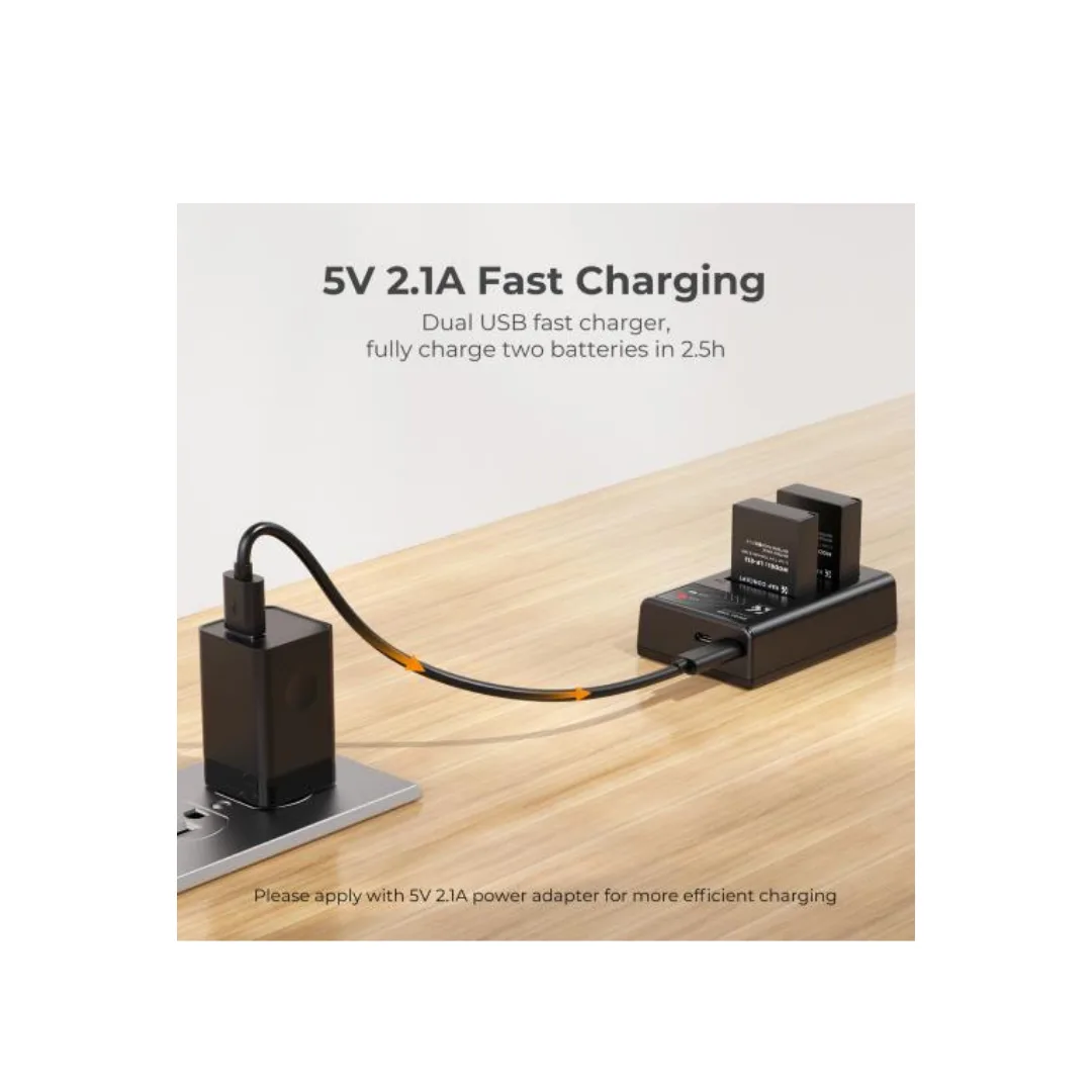 K&F Concept 2-Pack LP-E12 Battery 1100mAh + Dual Slot Charger for Canon EOS M50 M100 M200 M10 M2 100D - Image 3