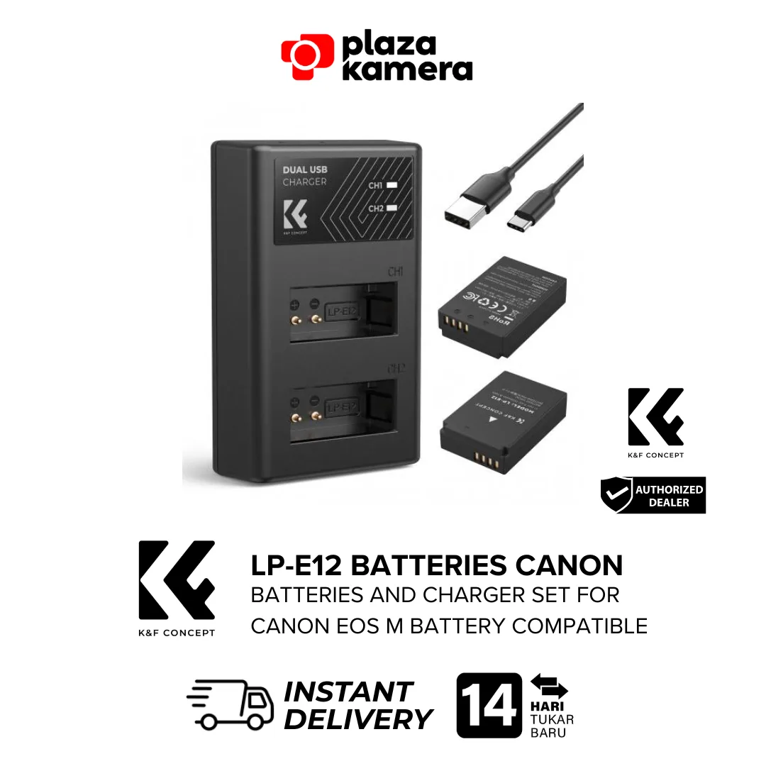 K&F Concept 2-pack LP-E12 battery 1100mAh dan dual slot charger Canon EOS M50
