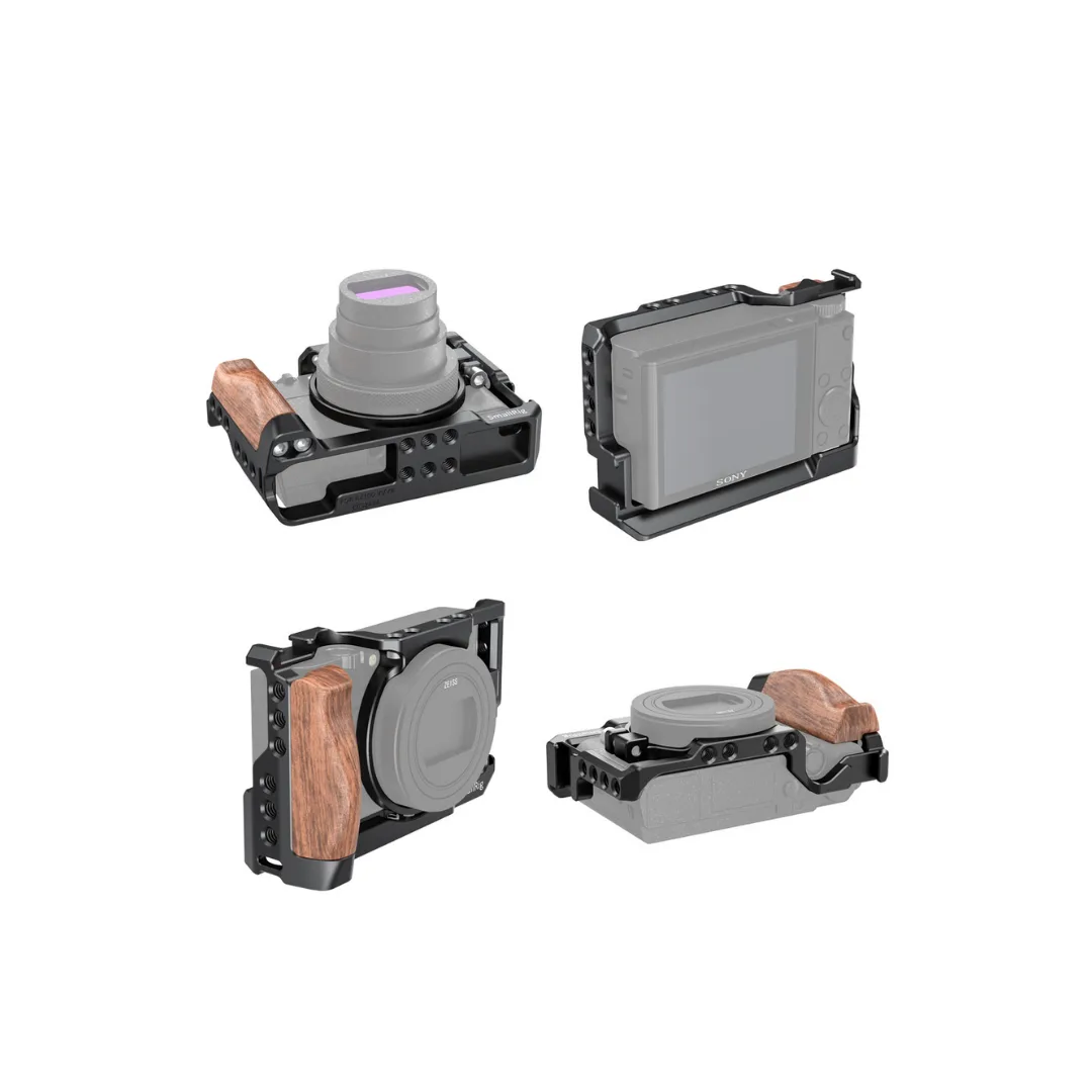SmallRig CCS2434 Cage for Sony RX100 VII / RX100 VI – Wood Grip Cold Shoe M5 Lock 1/4"-20 Thread - Image 2