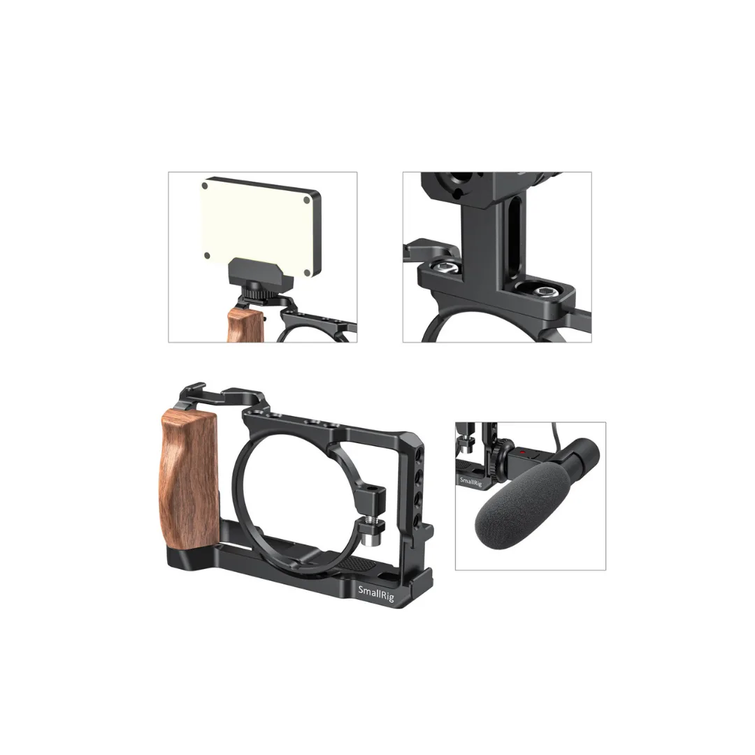 SmallRig CCS2434 Cage for Sony RX100 VII / RX100 VI – Wood Grip Cold Shoe M5 Lock 1/4"-20 Thread - Image 3