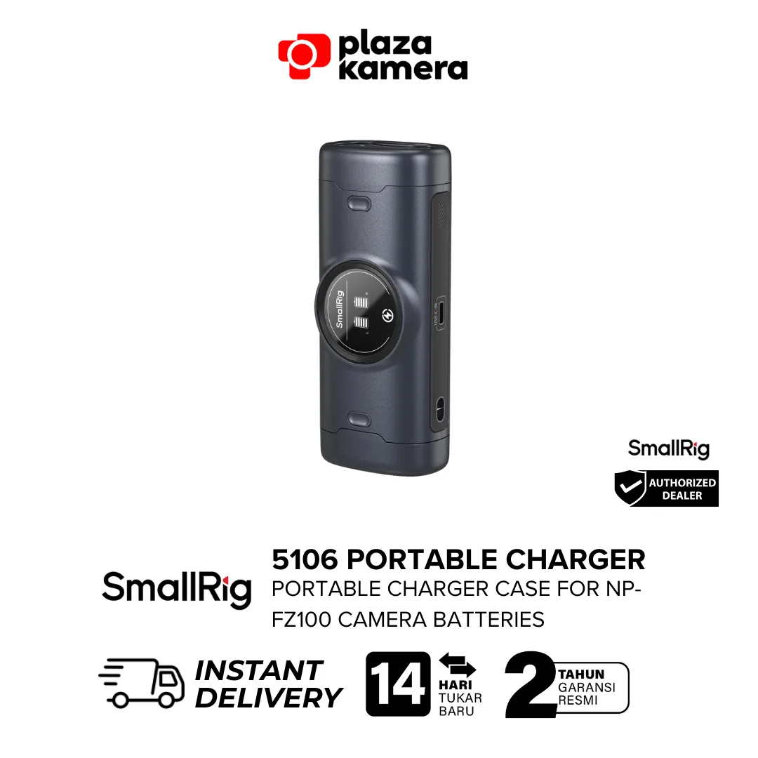 SmallRig 5106 Portable Charger Case Sony NP-FZ100. Dual slot 2.5 jam, layar HD real-time, clamshell tertutup & USB-C 60W. Beli di Plaza Kamera.