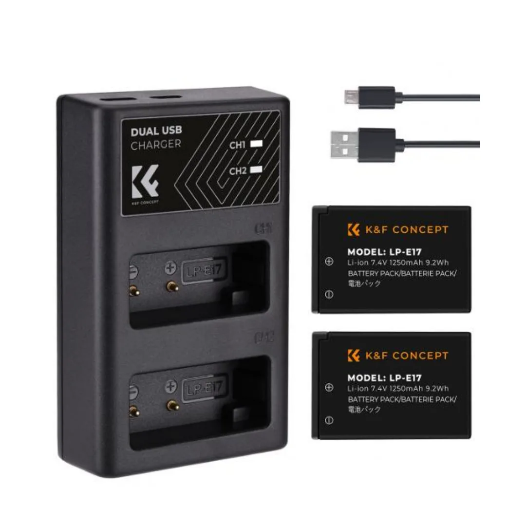 K&F Concept Battery Charger Baterai Kamera Canon LP-E17 EOS R EOS M 2 Pack 1250 mAh - Image 2
