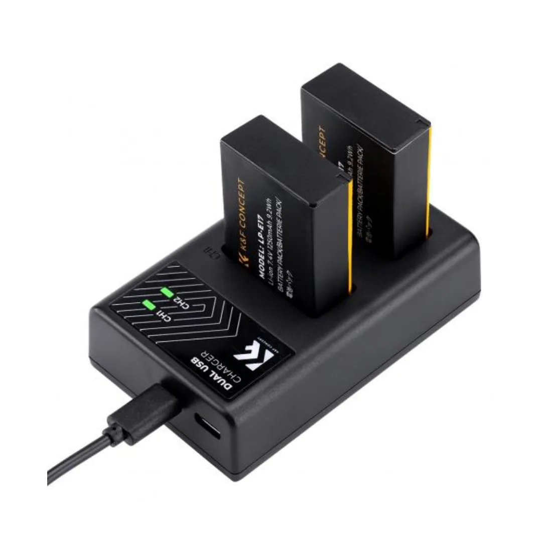K&F Concept Battery Charger Baterai Kamera Canon LP-E17 EOS R EOS M 2 Pack 1250 mAh - Image 3