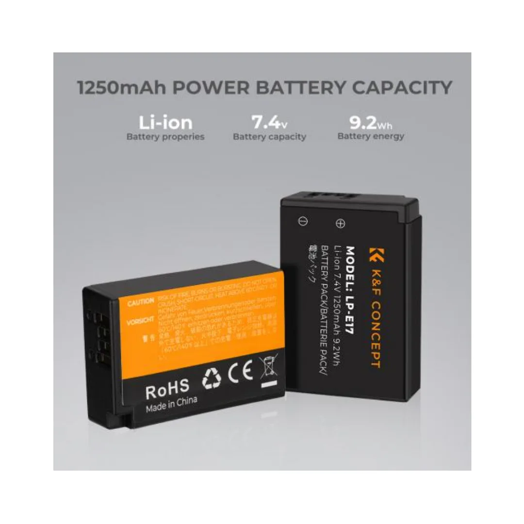 K&F Concept Battery Charger Baterai Kamera Canon LP-E17 EOS R EOS M 2 Pack 1250 mAh - Image 4