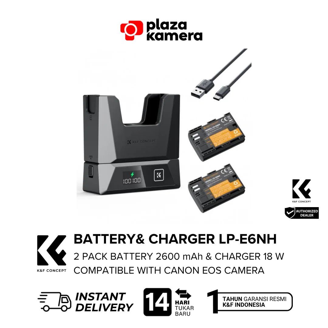 K&F Concept LP-E6NH 2600mAh 2-pack battery dan 18W charger