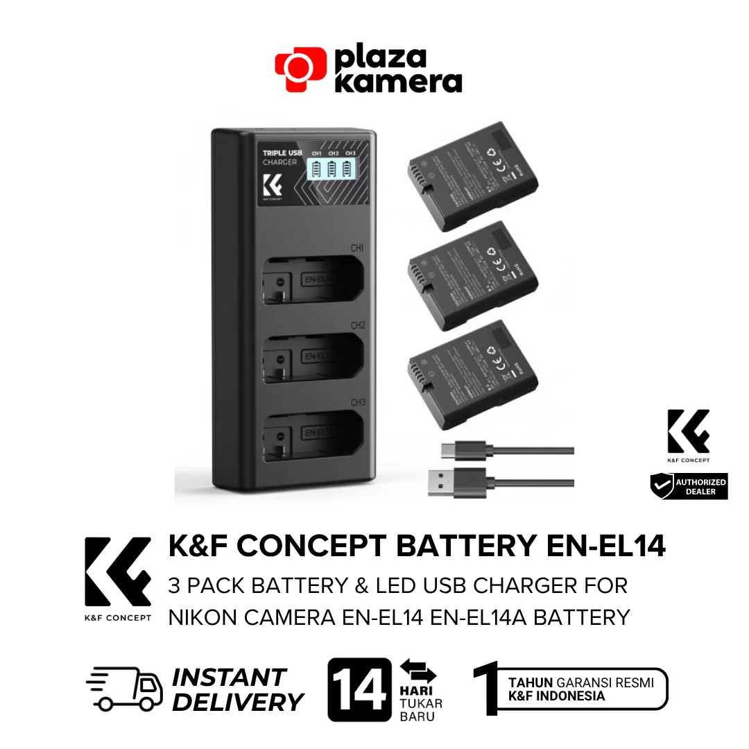 k&f concept battery charger en-el14 tampak depan