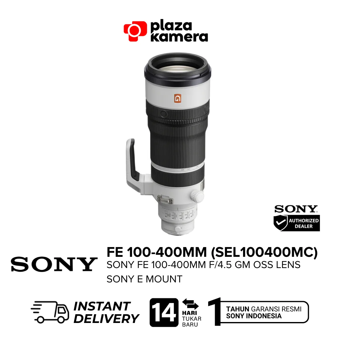 Sony FE 100-400mm f/4.5 GM OSS lensa tampak depan